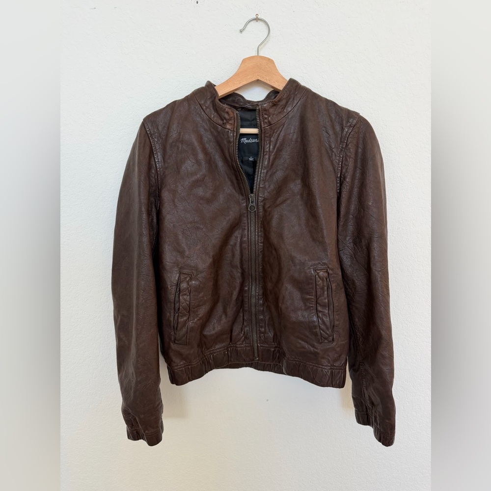 Madewell Leather Aviator Bomber Jacket in Brown Size Small - Picture 3 of 10